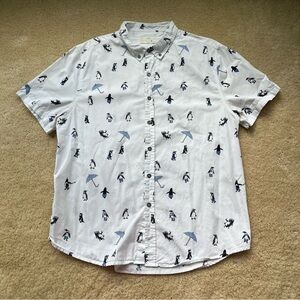 American Republic Men’s White Button Up Shirt w/ Penguins - Size XL - EUC
